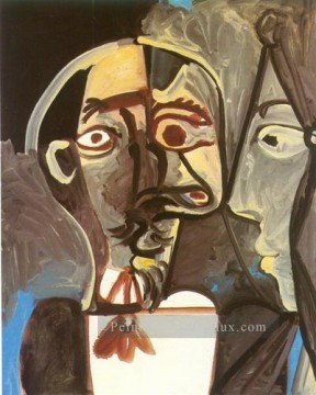 Buste d’homme et de femme de profil 1971 cubiste Peinture à l'huile